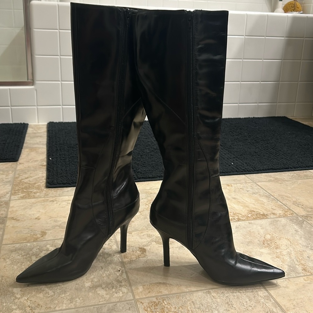 Nine West Black Leather Knee High Boots